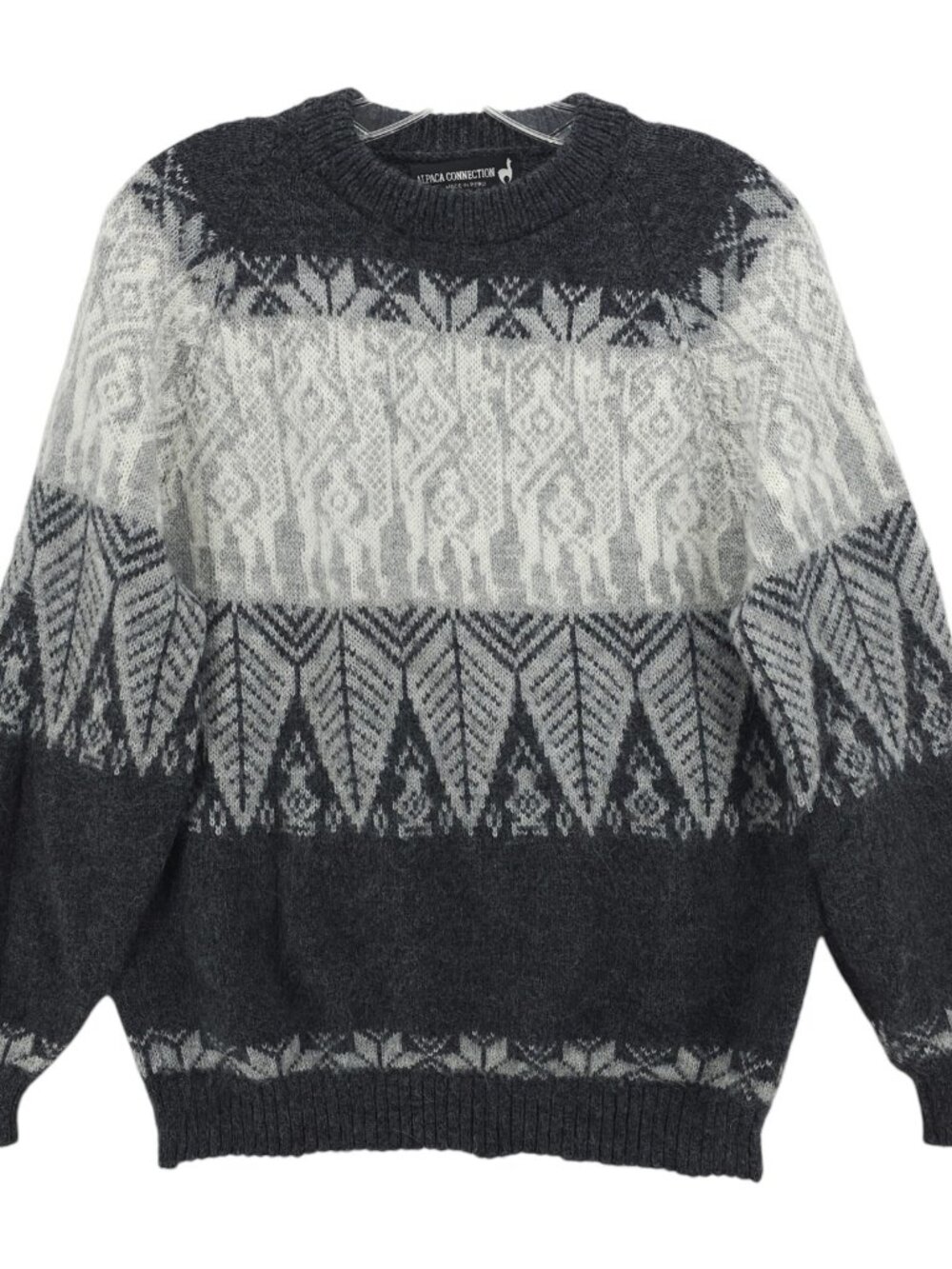 ALPACA CONNECTION Peru Sweater Long Sleeve Crew Neck Pullover Gray Men's MEDIUM